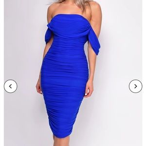 Blue Mesh Off Shoulder Dress